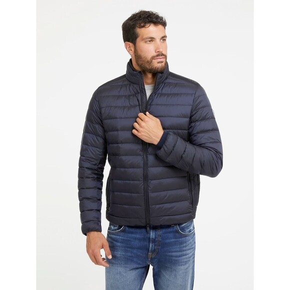 Guess Mens Jacket Coat S Puffer Quilted Hood Insulated Packable Navy Blue $150